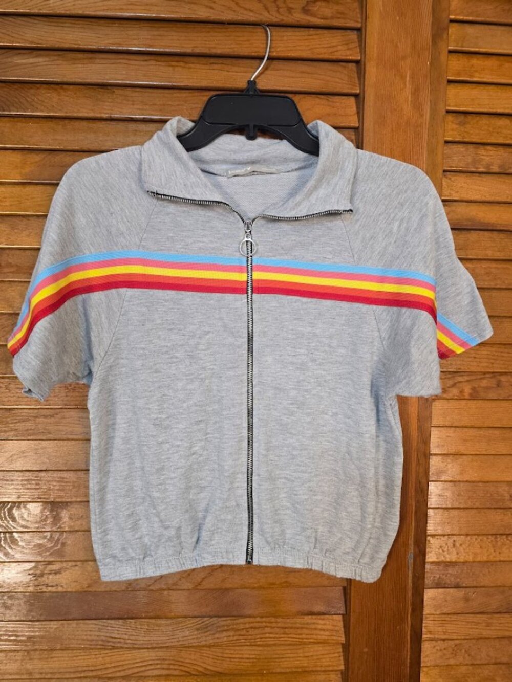 Tresics Rainbow Stripe Zip Front Cropped Top Small Retro Sporty